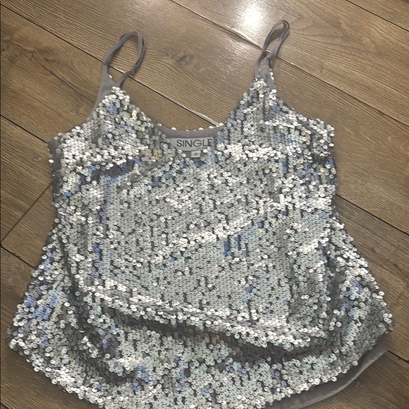 Single Silver Sequin Camisole Top - Picture 1 of 5